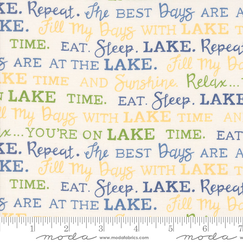 On Lake Time Cloud White Lake Words Yardage by Deb Strain for Moda Fabrics