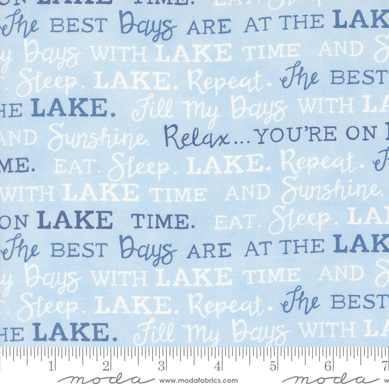 On Lake Time Sky Blue Lake Words Yardage by Deb Strain for Moda Fabrics