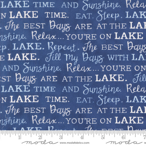 On Lake Time Deep Water Lake Words Yardage by Deb Strain for Moda Fabrics