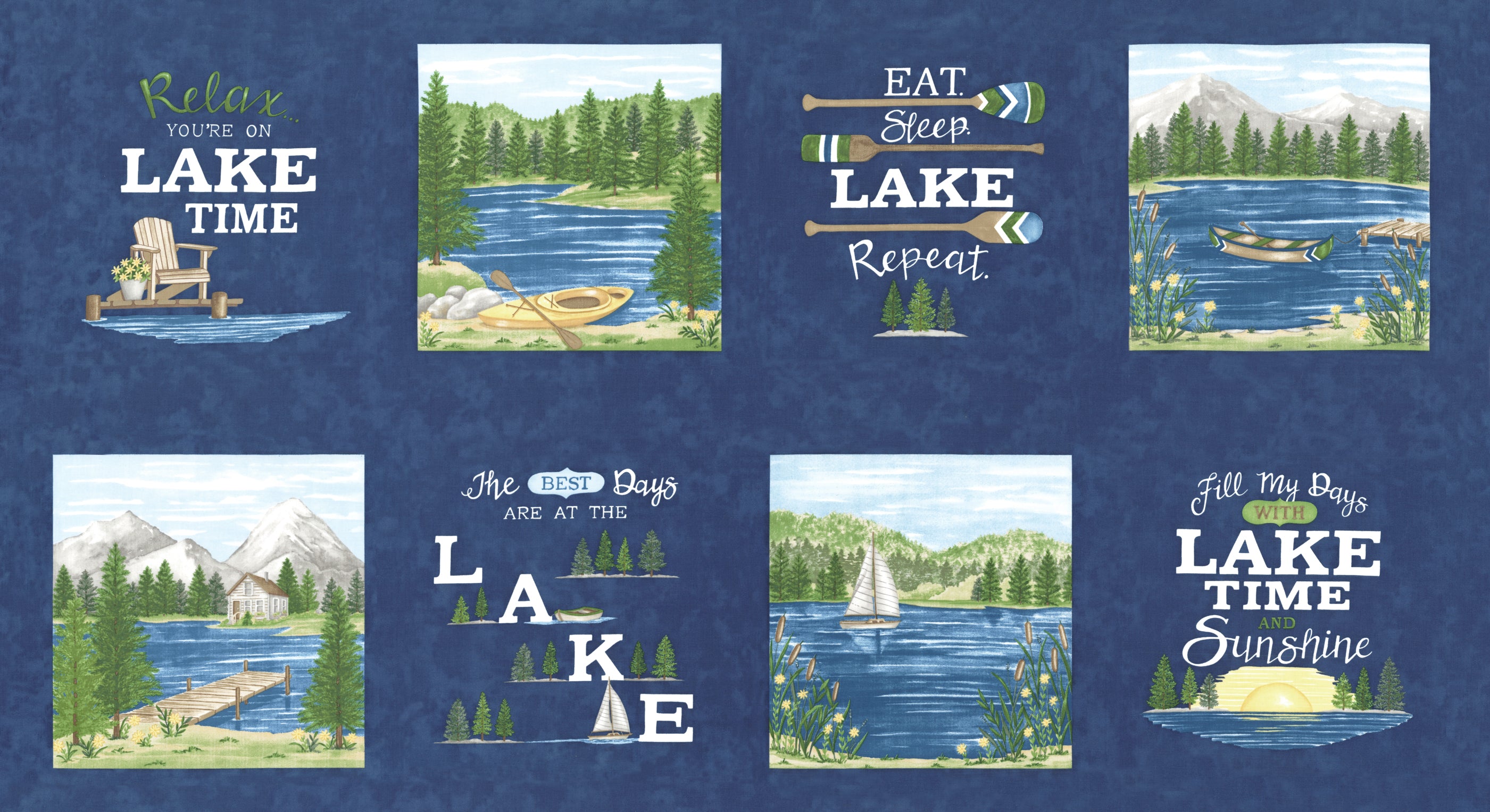 On Lake Time Deep Water Panel by Deb Strain for Moda Fabrics