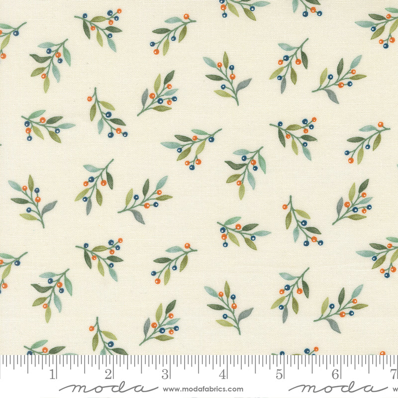 I Love Fall Most Of All Warm White Fall Leaves & Berries Yardage by Deb Strain for Moda Fabrics