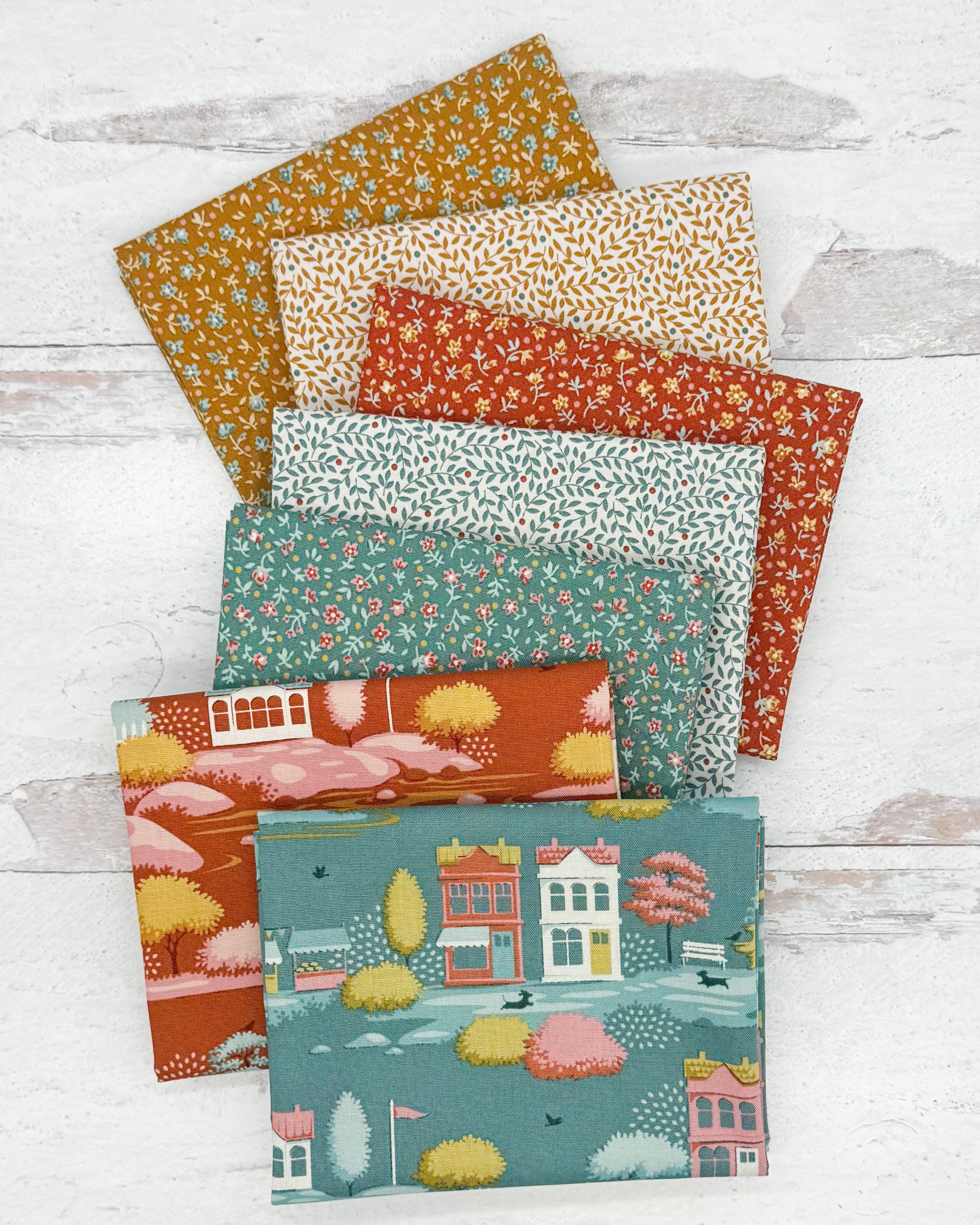 Village Life Blenders Rust/Teal Fat Quarter Bundle by Tilda for Tilda Fabrics