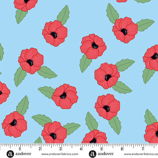 Oh Say Can You Sew Sky Blue Poppy Fields Yardage by Amy Latta for Andover Fabrics