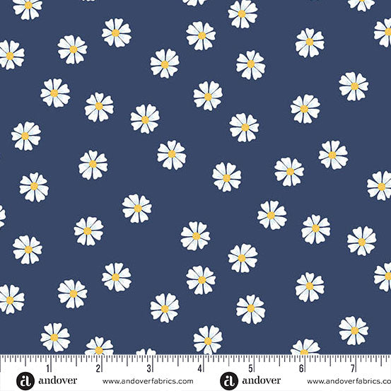 Oh Say Can You Sew Navy Dancing Daisies Yardage by Amy Latta for Andover Fabrics
