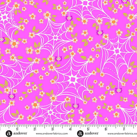 Ghostly Garden Pink Web and Bloom Yardage by KP Creates for Andover Fabrics