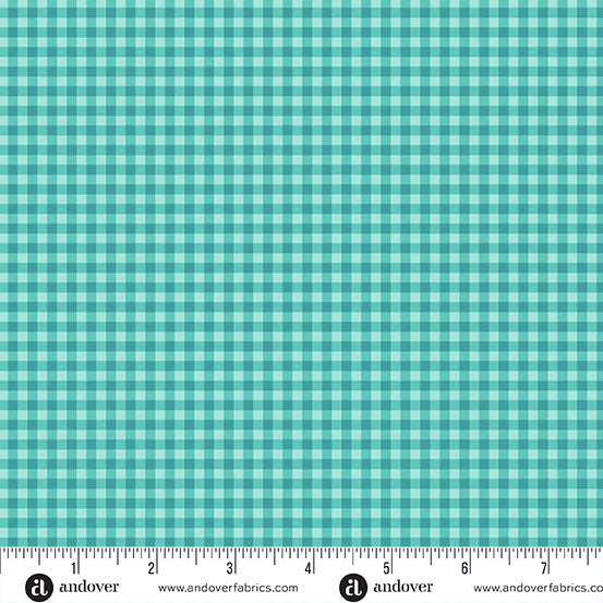 Ghostly Garden Aqua Bitty Gingham Yardage by KP Creates for Andover Fabrics