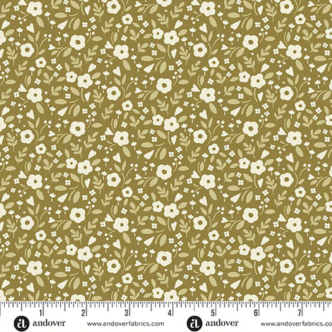 A Woodsy Cottage Olive Green Little Darling Yardage by Judy Jarvi for Andover Fabrics