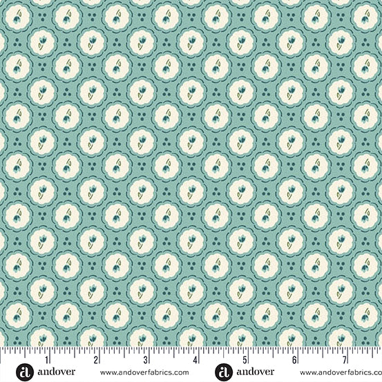 Heartland Misty Blue Little Blossom Yardage by Judy Jarvi for Andover Fabrics