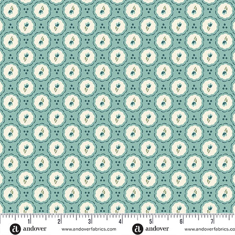 Heartland Misty Blue Little Blossom Yardage by Judy Jarvi for Andover Fabrics