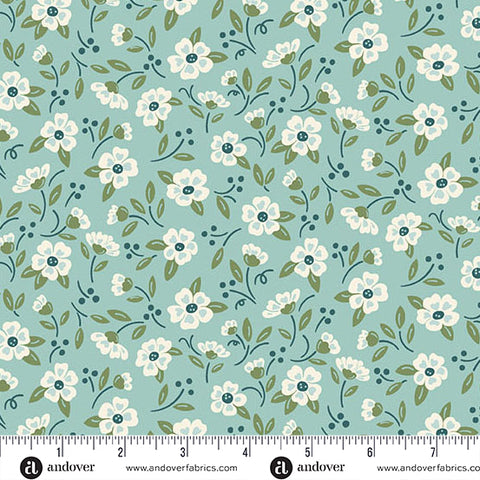Heartland Misty Blue In Bloom Yardage by Judy Jarvi for Andover Fabrics