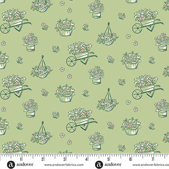 Heartland Cucumber Dianne's Flowers Yardage by Judy Jarvi for Andover Fabrics