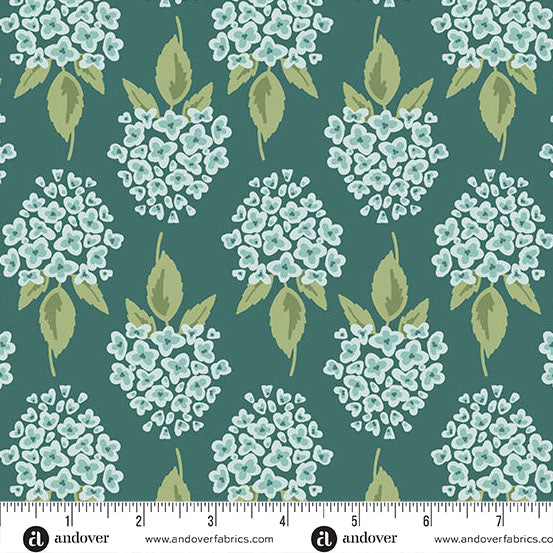 Heartland Dark Teal Hydrangea Yardage by Judy Jarvi for Andover Fabrics