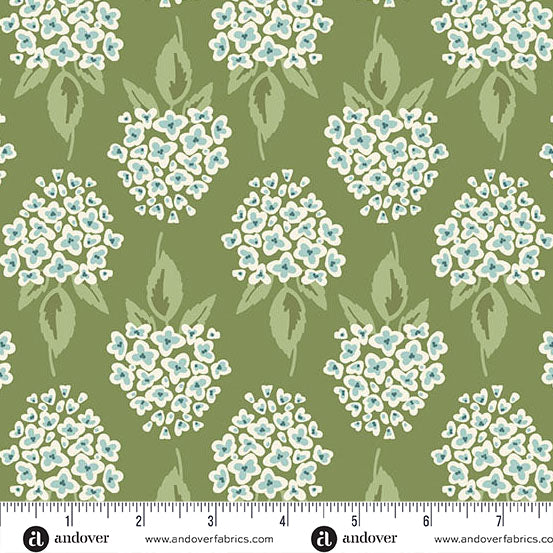 Heartland Evergreen Hydrangea Yardage by Judy Jarvi for Andover Fabrics