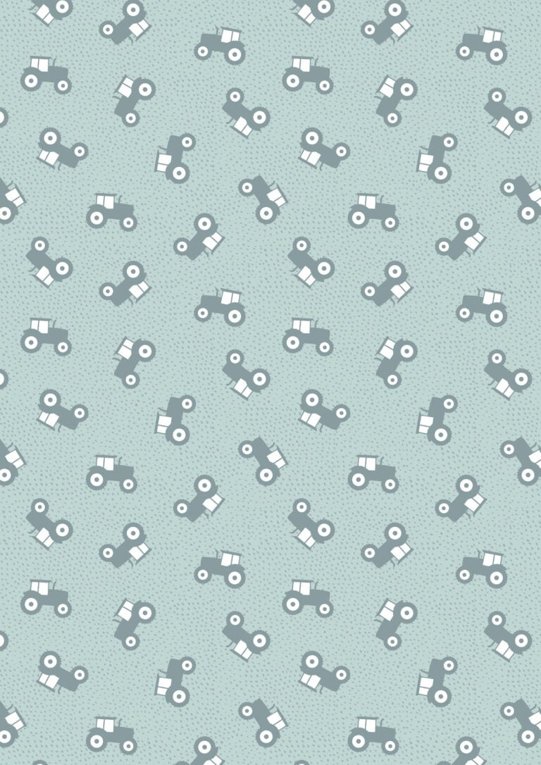 Country Croft Duck Egg Tractors Yardage by Lewis & Irene Fabrics