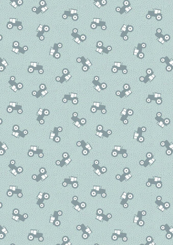 Country Croft Duck Egg Tractors Yardage by Lewis & Irene Fabrics