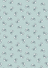 Country Croft Duck Egg Tractors Yardage by Lewis & Irene Fabrics