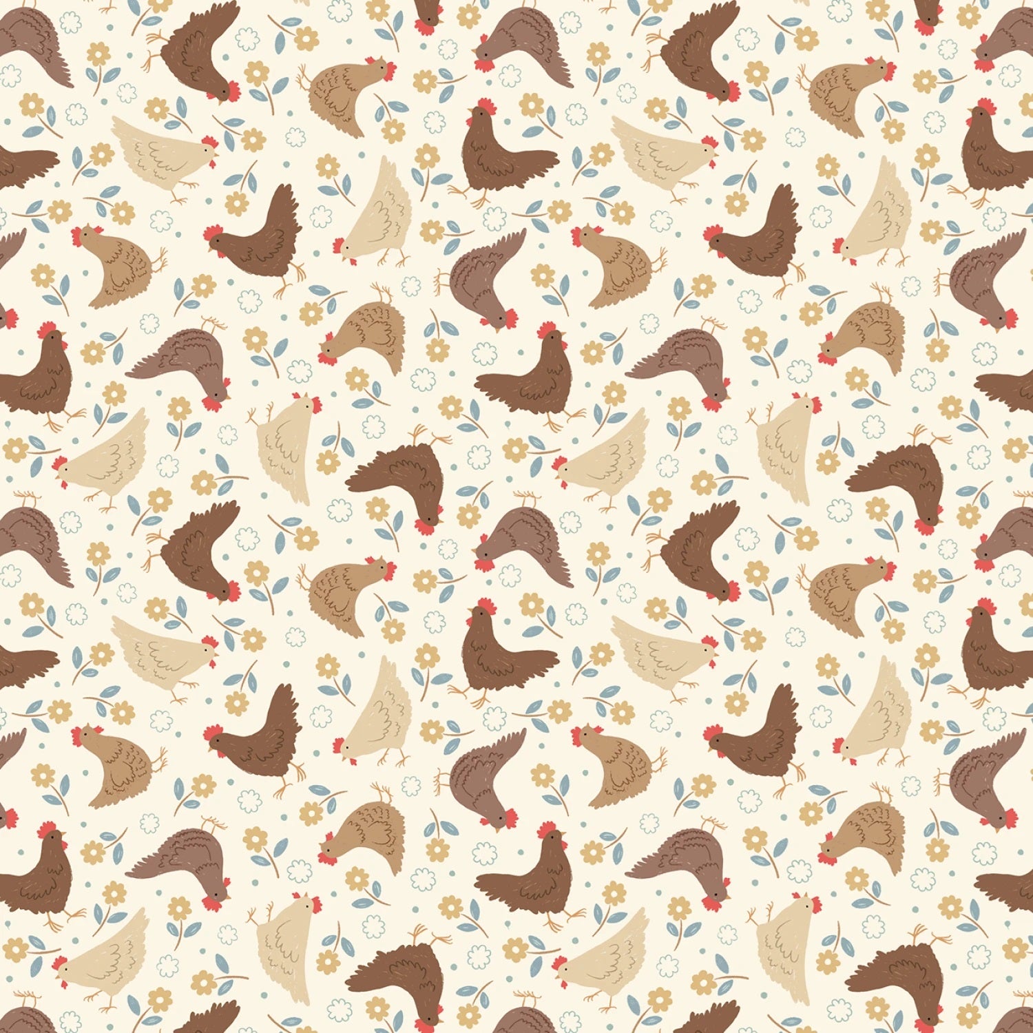 Country Croft Cream Hens Yardage by Lewis & Irene Fabrics