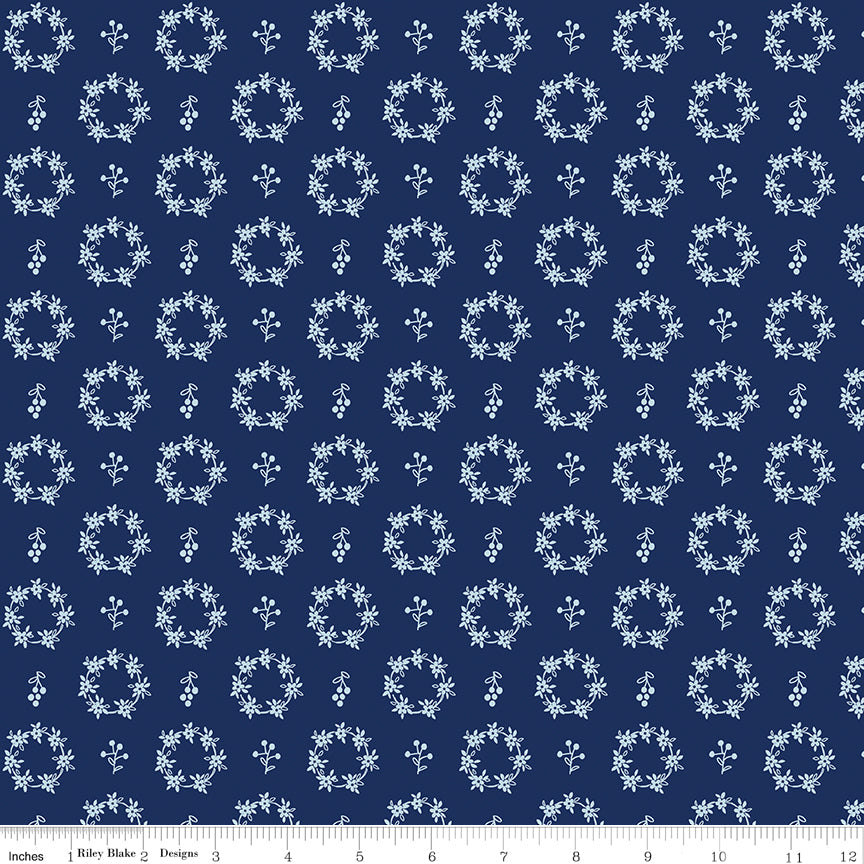 Simply Country Navy Wreaths Yardage by Tasha Noel for Riley Blake Designs
