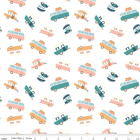 Live, Love, Glamp White Trailer Toss Yardage by Dani Mogstad for Riley Blake Designs