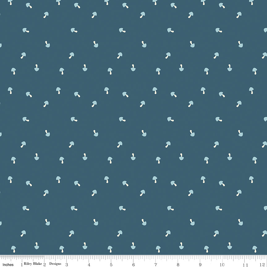 Live, Love, Glamp Denim Mushrooms Yardage by Dani Mogstad for Riley Blake Designs