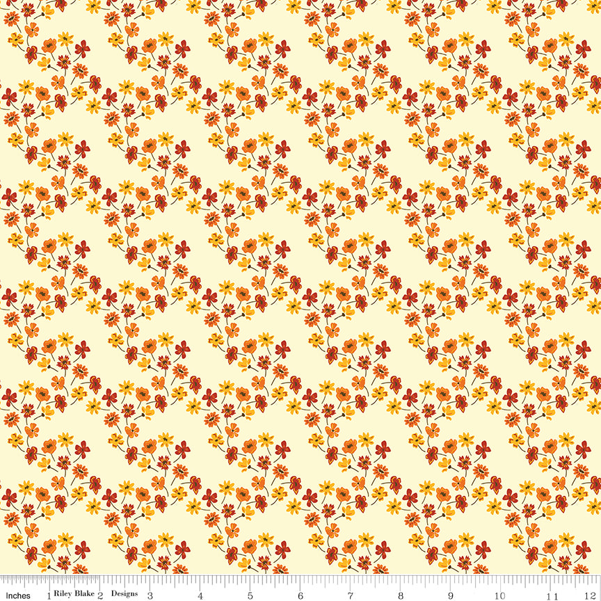 Fall's In Town Cream Floral Yardage by Sandy Gervais for Riley Blake Designs