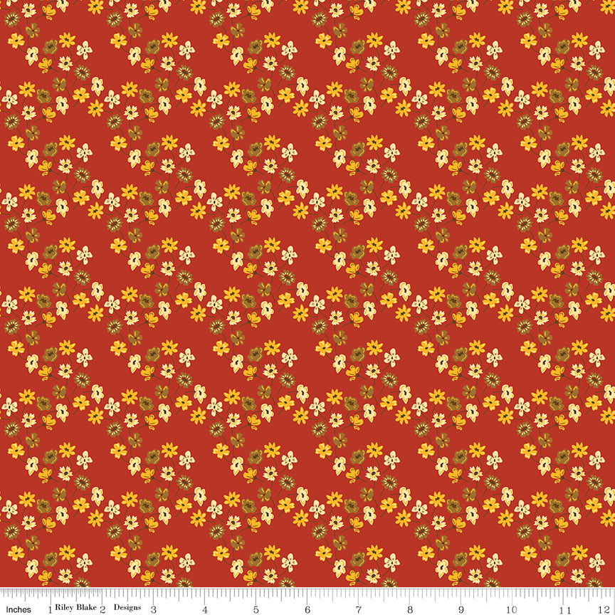 Fall's In Town Red Floral Yardage by Sandy Gervais for Riley Blake Designs