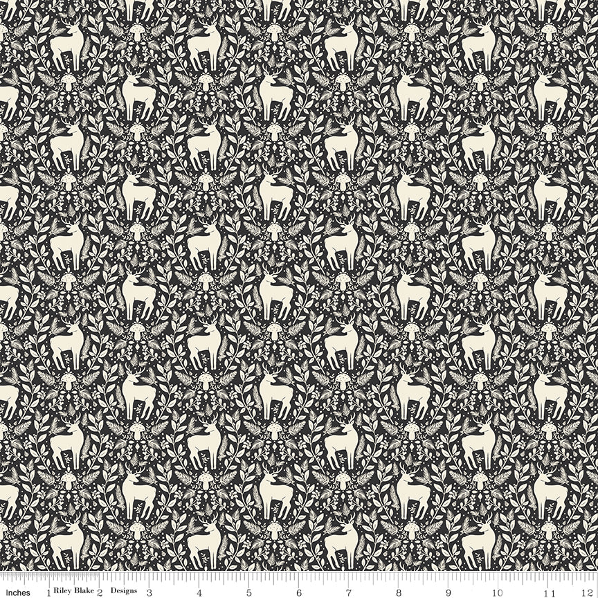 Yuletide Forest Charcoal Deer Damask Yardage by Katherine Lenius for Riley Blake Designs