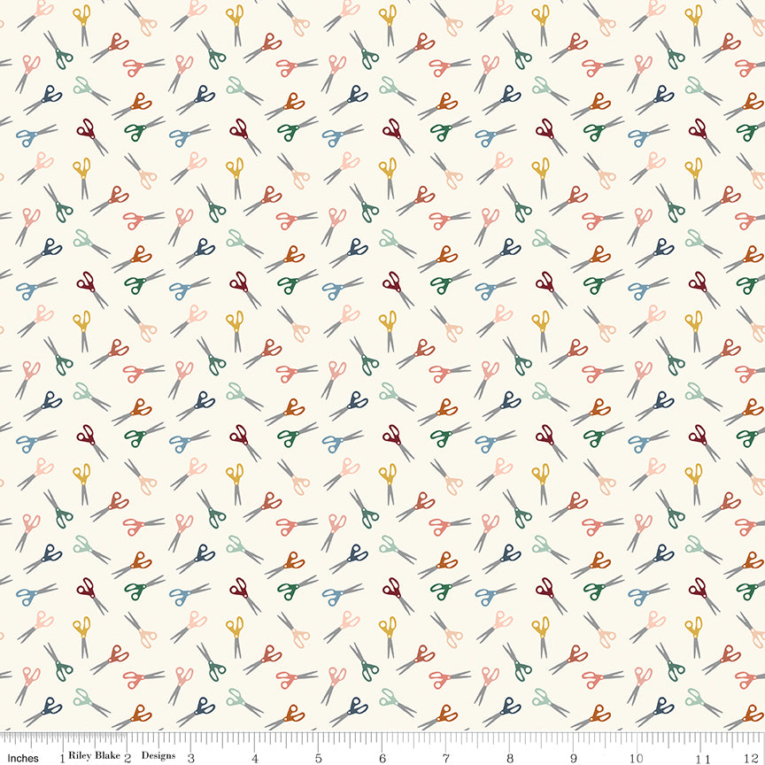Let's Create Cream Scissors Yardage by Echo Park Paper Co. for Riley Blake Designs