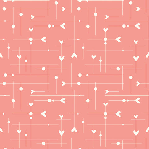 I Love Us Coral Dash & Dot Hearts Yardage by Sandy Gervais for Riley Blake Designs