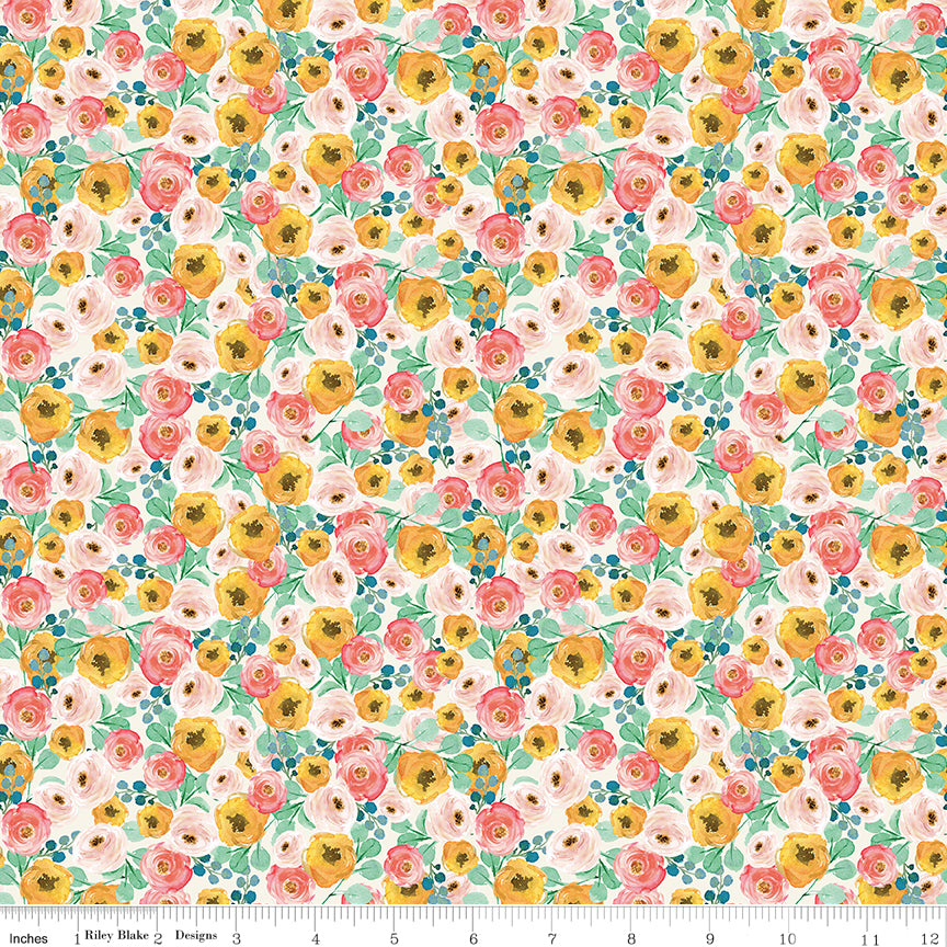 Spring Gardens Cream Floral Yardage by My Mind's Eye for Riley Blake Designs