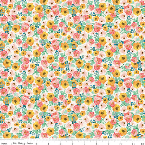 Spring Gardens Cream Floral Yardage by My Mind's Eye for Riley Blake Designs