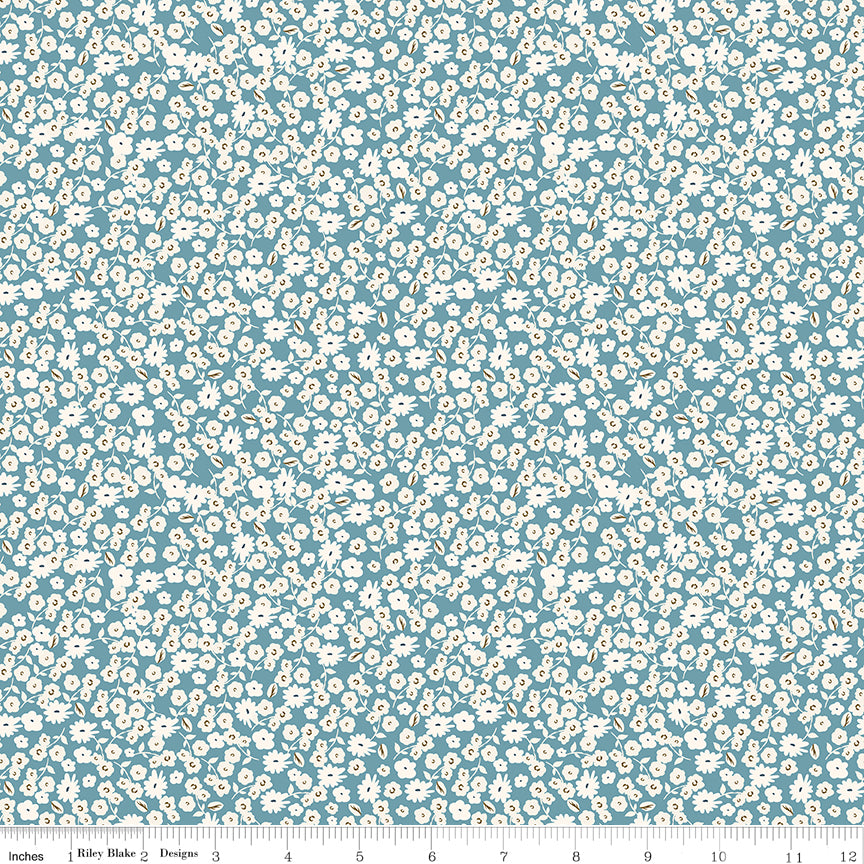 Spring Gardens Blue Blossoms Yardage by My Mind's Eye for Riley Blake Designs