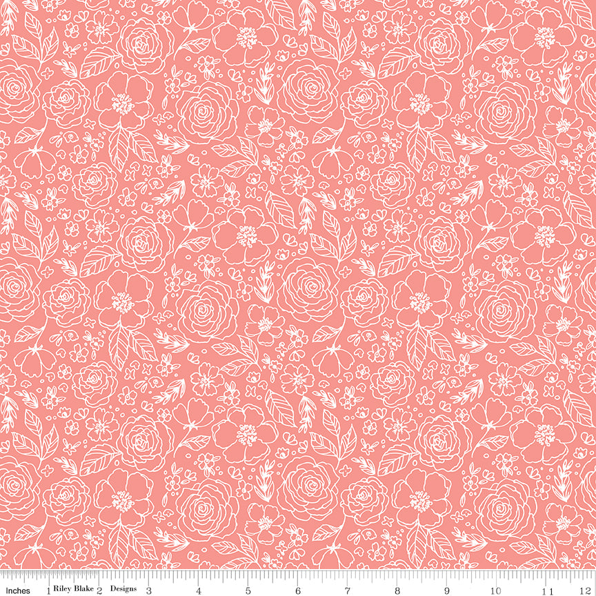 My Valentine Coral Lined Roses Yardage by Echo Park Paper Co. for Riley Blake Designs