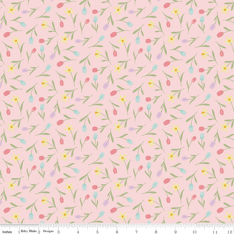 BOLT END 37" Bunny Trail Pink Tulip Toss Yardage by Dani Mogstad for Riley Blake Designs
