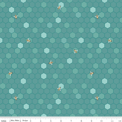 Sunshine and Sweet Tea Teal Honeycomb Yardage by Amanda Castor for Riley Blake Designs
