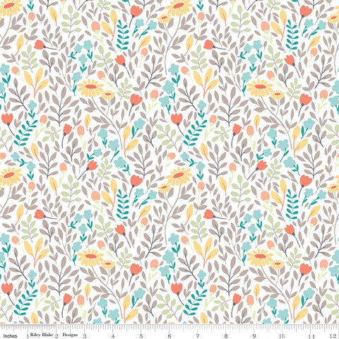Sunshine and Sweet Tea White Summer Floral Yardage by Amanda Castor for Riley Blake Designs