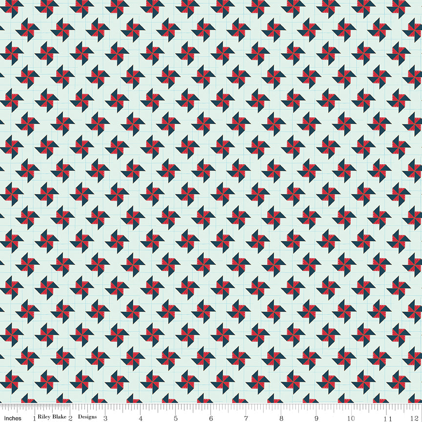Sweet Freedom Bleached Blue Pinwheels Yardage by Beverly McCullough for Riley Blake Designs