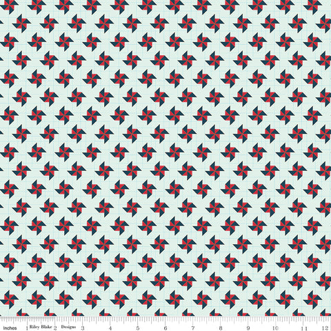 Sweet Freedom Bleached Blue Pinwheels Yardage by Beverly McCullough for Riley Blake Designs