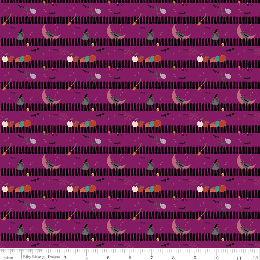 Little Witch Magenta Sitting on a Gate Yardage by Jennifer Long for Riley Blake Designs