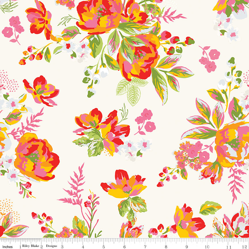 Picnic Florals Cream Main Yardage by My Mind's Eye for Riley Blake Designs