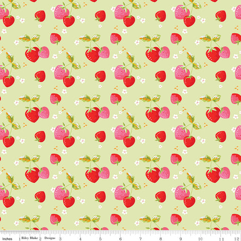 Picnic Florals Green Strawberries Yardage by My Mind's Eye for Riley Blake Designs
