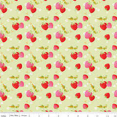 Picnic Florals Green Strawberries Yardage by My Mind's Eye for Riley Blake Designs