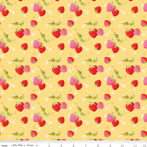 Picnic Florals Yellow Strawberries Yardage by My Mind's Eye for Riley Blake Designs