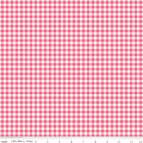 Picnic Florals Pink Gingham Yardage by My Mind's Eye for Riley Blake Designs