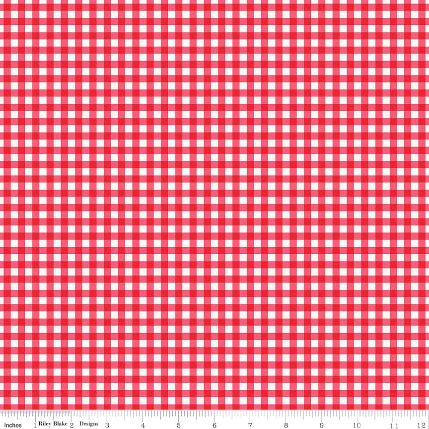 Picnic Florals Red Gingham Yardage by My Mind's Eye for Riley Blake Designs
