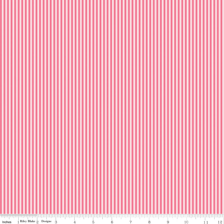 Picnic Florals Pink Stripes Yardage by My Mind's Eye for Riley Blake Designs