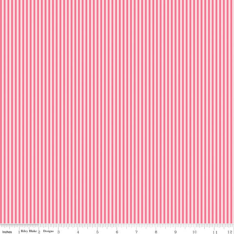 Picnic Florals Pink Stripes Yardage by My Mind's Eye for Riley Blake Designs