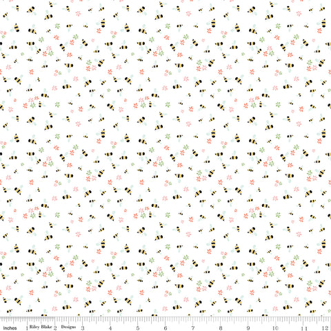 Clover Farm White Bees Yardage by Gracey Larson for Riley Blake Designs