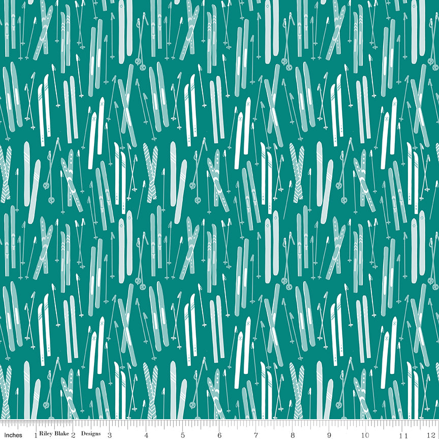 Ski Hill Teal Skis Yardage by Corinne Wells for Riley Blake Designs