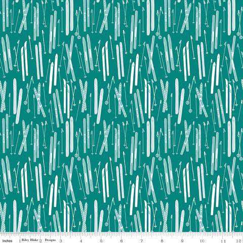 Ski Hill Teal Skis Yardage by Corinne Wells for Riley Blake Designs